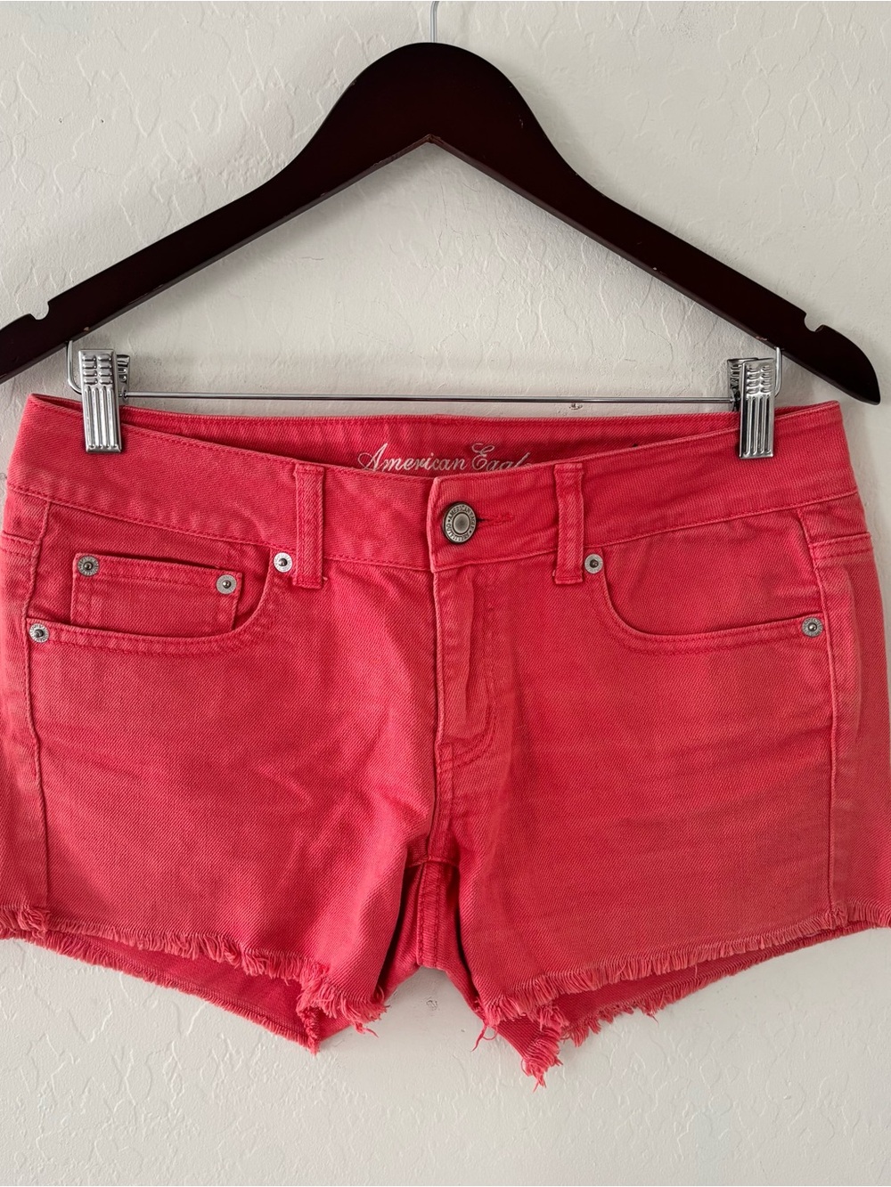 American Eagle Outfitters Coral Pink Denim Cutoff Shorts Frayed Size 6